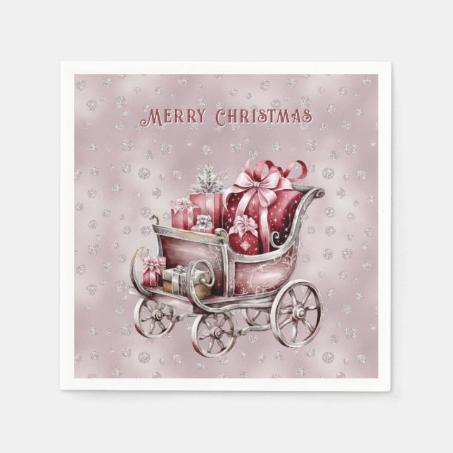 Weihnachten Schlitten mit Geschenken Holiday Napki Serviette (Vorderseite)