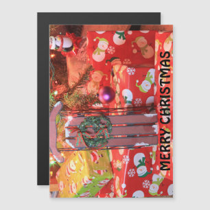 Weihnachten Schlitten mit Kranz Magnetkarte