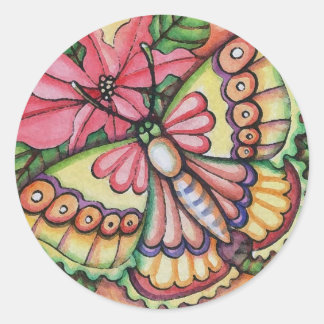 Weihnachten * Schmetterling und Poinsettia * Aufkl Runder Aufkleber