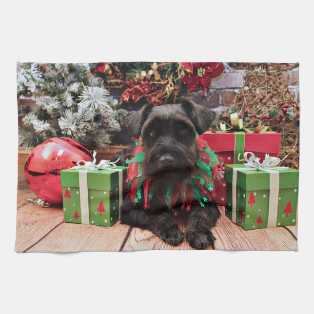 Weihnachten - Schnauzer-Mischung - Bentley Handtuch (Horizontal)