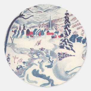 Weihnachten, Schnee mit Winterdorf Runder Aufkleber