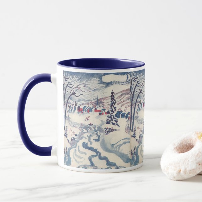 Weihnachten, Schnee mit Winterdorf Tasse (Mit Donut)