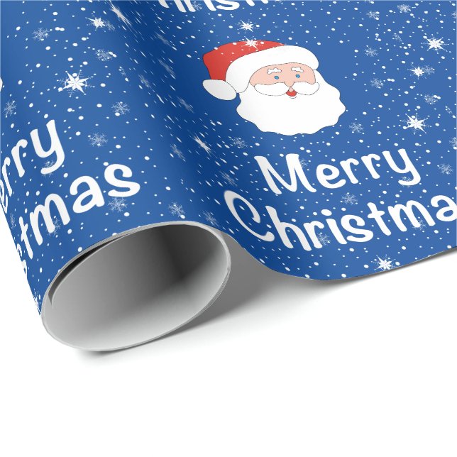 Weihnachten & Schneeflocken auf blauem Hintergrund Geschenkpapier (Rolleneckpunkt)