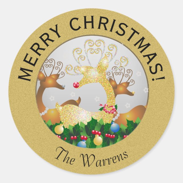 Weihnachten - Schneeflocken aus der Rentiere Runder Aufkleber (Vorderseite)