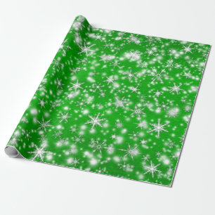 Weihnachten Schneeflocken Funkeln in Grün Geschenkpapier