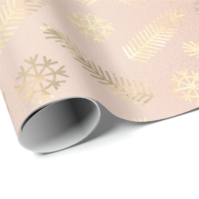 Weihnachten Schneeflocken Gold Rosa Rosa Rosa Geschenkpapier (Rolleneckpunkt)