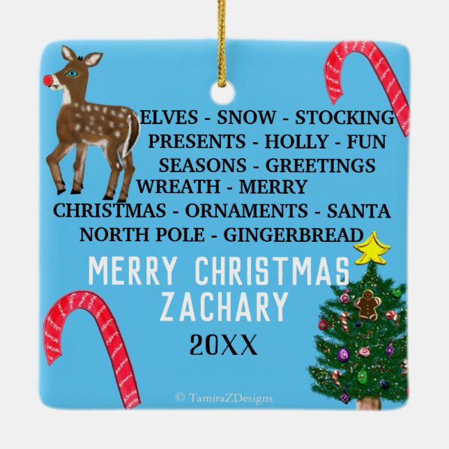 Weihnachten Schneeflocken Mini 15 Word Puzzle Keramikornament (Rückseite)