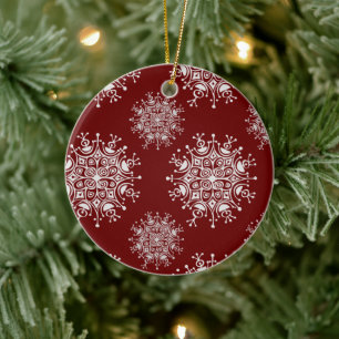 Weihnachten Schneeflocken Rotes Blizzard Muster Keramikornament