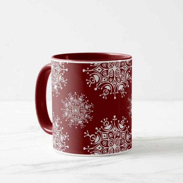 Weihnachten Schneeflocken Rotes Blizzard Muster Tasse (Vorderseite Links)