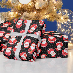Weihnachten, Schneeflocken Santa Black Geschenkpapier
