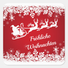Weihnachten - Schneeflocken, Weihnachtsmann, Renti Quadratischer Aufkleber