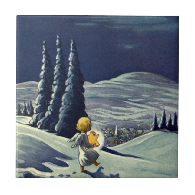 Weihnachten, Schneegel Walking mit einem Stern Fliese (Vorderseite)