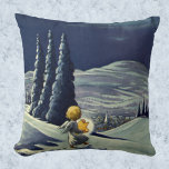 Weihnachten, Schneegel Walking mit einem Stern Kissen<br><div class="desc">Vintage Darstellung religiöser Weihnachtsbilder mit einem Engel,  der einen hellen,  leuchtenden Stern hält und nachts durch den Schnee geht. Diese schneebedeckte Landschaft umfasst sanfte Hügel,  Bäume und ein Dorf im Mondschein. Ein Christliches Religionsdesign mit einem Engelkirsch,  der in die Stadt kommt.</div>