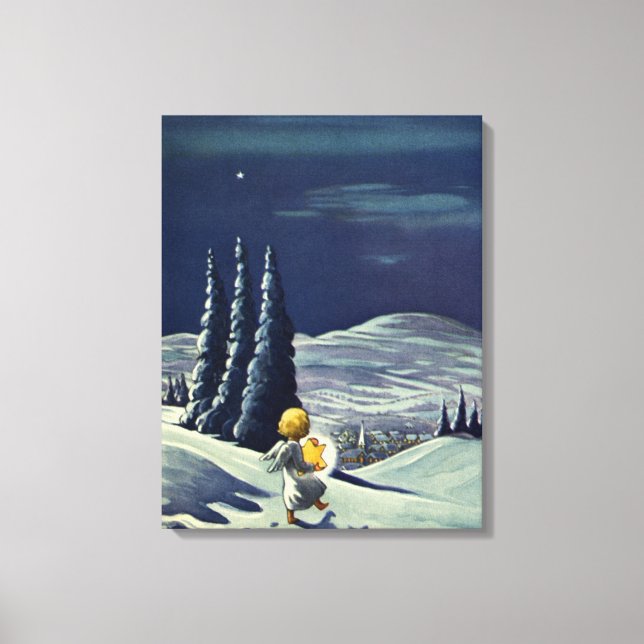 Weihnachten, Schneegel Walking mit einem Stern Leinwanddruck (Vorderseite)