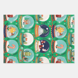 Weihnachten Schneeglobe Grün - Wald Weihnachten Geschenkpapier Set