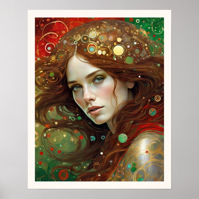 Weihnachten Schöne Frau mit braunem Haar Poster (Vorne)