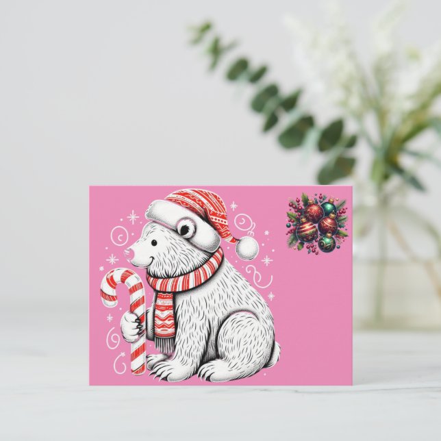 Weihnachten Schöner Polar Bär Postkarte (Stehend Vorderseite)