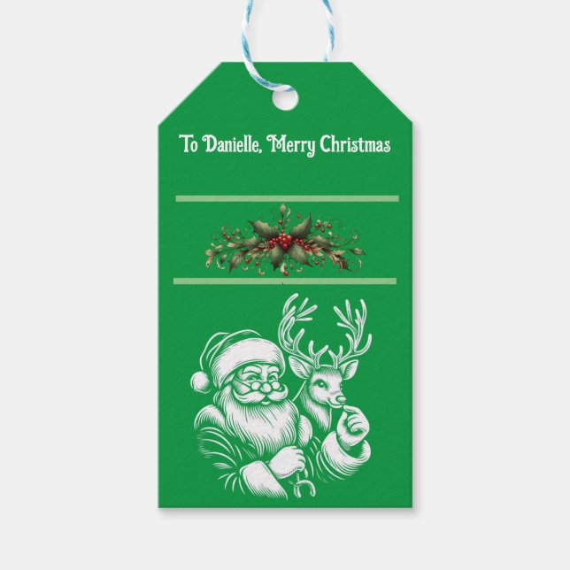 Weihnachten Schöner Weihnachtsmann in Grün Geschenkanhänger (Vorderseite)