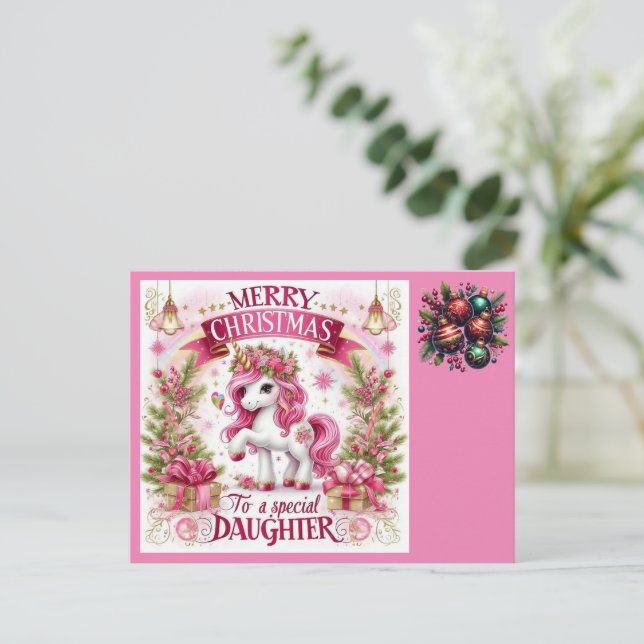 Weihnachten Schönes Einhorn Postkarte (Stehend Vorderseite)