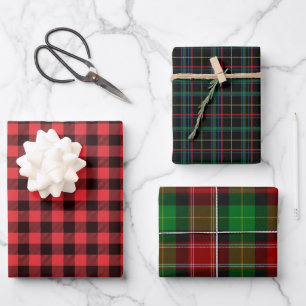 Weihnachten Schottischer Tartan-Büffel karierte Fl Geschenkpapier Set