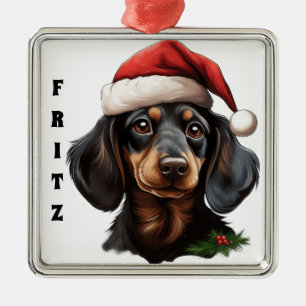 WEIHNACHTEN SCHWARZ BRAUN DACHSHUND HUND ORNAMENT AUS METALL