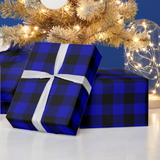 Weihnachten Schwarz und königsblau Buffalo Karo Geschenkpapier