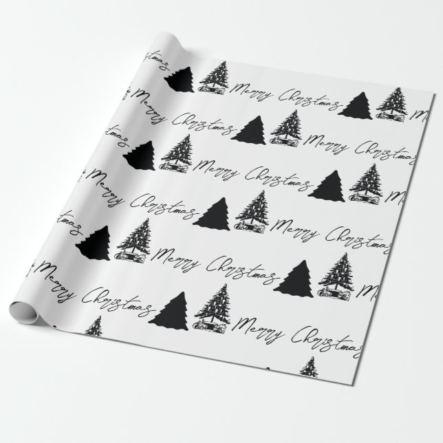 Weihnachten Schwarz-weiß frohe Weihnachtskalligrap Geschenkpapier (Ungerollt)