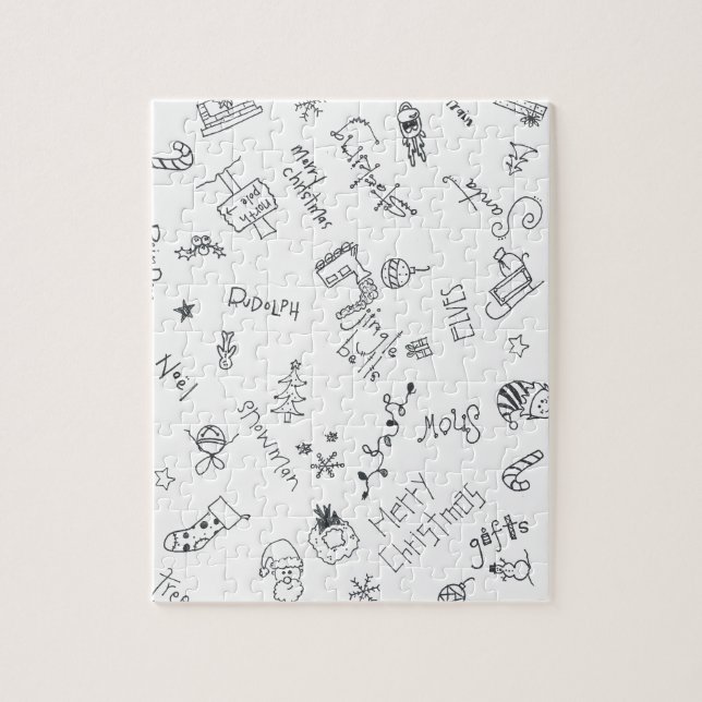 Weihnachten Schwarz-Weiß-Spaß-Doodle Puzzle (Vertikal)