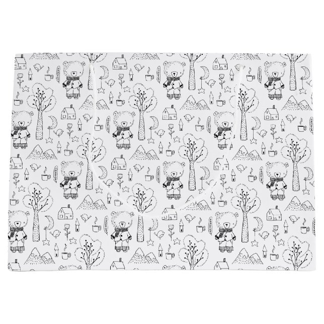 Weihnachten Schwarz-Weiß-Winterteddy-Bären Große Geschenktüte (Vorderseite)