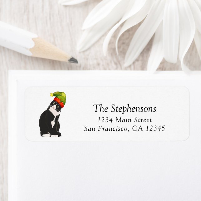 Weihnachten Schwarz-weiße Cat Rücksendeadresse (Insitu)