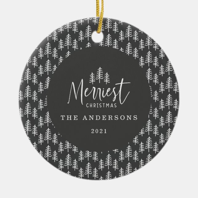 Weihnachten - Schwarz-weißes japandi Keramik Ornament (Vorne)