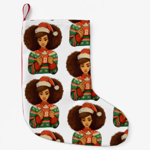 Weihnachten Schwarze Afro-Mädchen Xmas-Santa-Hut A Kleiner Weihnachtsstrumpf