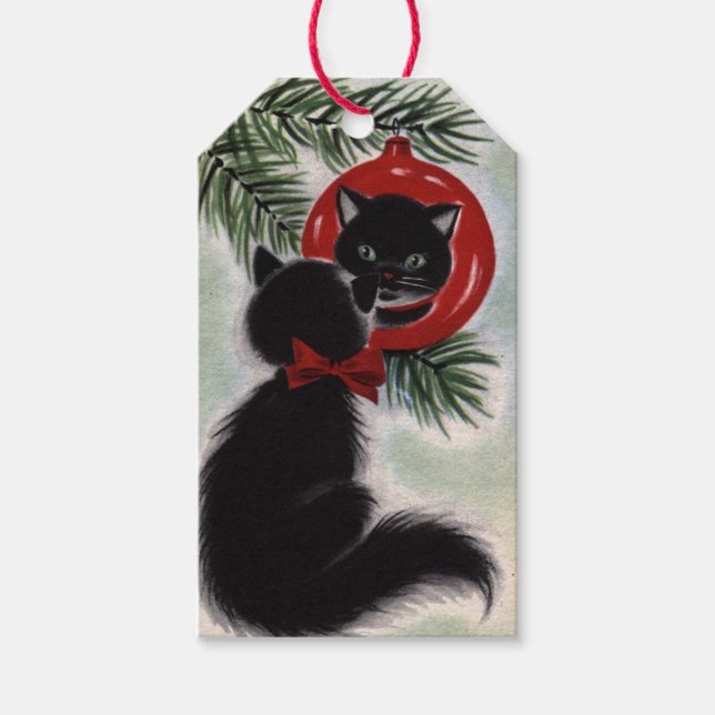 Weihnachten Schwarze Katze Blick auf Ornament Geschenkanhänger (Vorderseite)