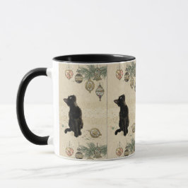 Weihnachten Schwarze Katze Blick auf Ornamente Tasse