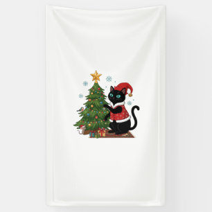 Weihnachten schwarze Katze Santa Hut Baum Maus Banner