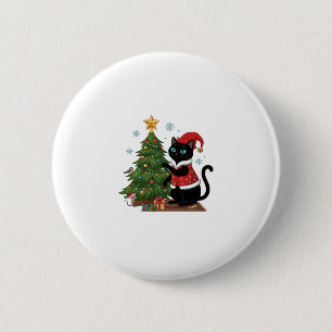 Weihnachten schwarze Katze Santa Hut Baum Maus Button