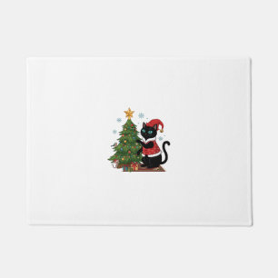 Weihnachten schwarze Katze Santa Hut Baum Maus Fußmatte