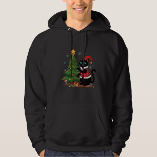 Weihnachten schwarze Katze Santa Hut Baum Maus Hoodie