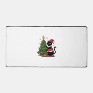 Weihnachten schwarze Katze Santa Hut Baum Maus Schreibtischunterlage