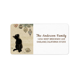 Weihnachten Schwarze Katze Schaut auf Ornamente Adressaufkleber