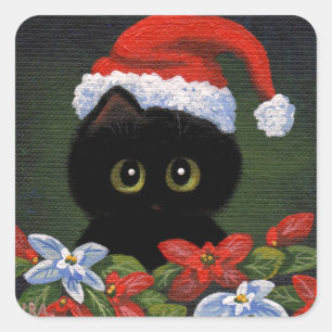 Weihnachten Schwarze Katze Weihnachtsmann Funny Cr Quadratischer Aufkleber