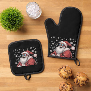 Weihnachten Schwarzer Afroamerikanischer Santa Xma Ofenhandschuh & Topflappen-Set