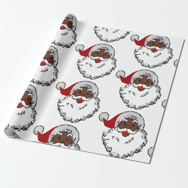 Weihnachten schwarzer Weihnachtsmann Geschenkpapier (Ungerollt)