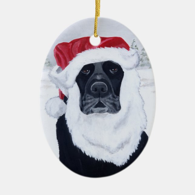 Weihnachten schwarzes Labrador Sankt Keramik Ornament (Vorne)