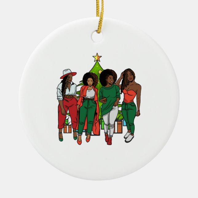Weihnachten Schwarzes Mädchen Magic Melanin Frauen Keramik Ornament (Vorne)
