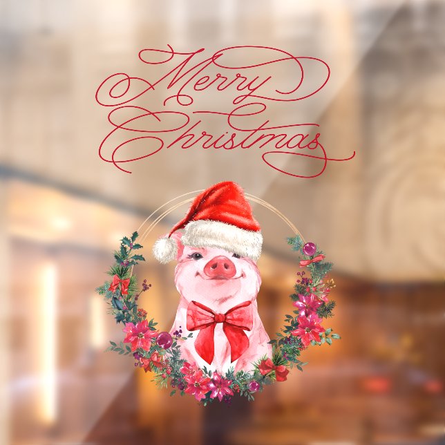 Weihnachten Schwein Niedlich Spaß Weiß Rot Frohe W Fensteraufkleber (Blatt 2)