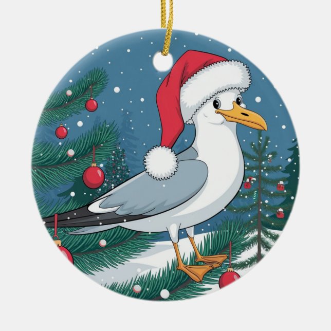 Weihnachten - Seagull Chip - WeihnachtsMöwe Keramik Ornament (Vorne)