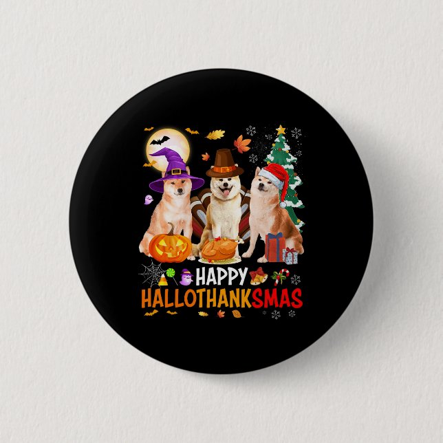 Weihnachten Shi Inu Santa Halloween Frohe Hallotha Button (Vorderseite)