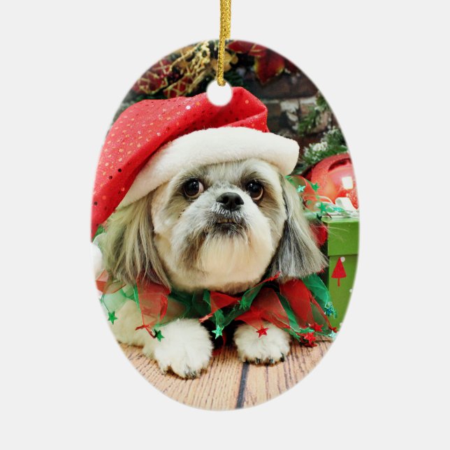 Weihnachten - Shih Tzu - Ding Keramik Ornament (Vorne)