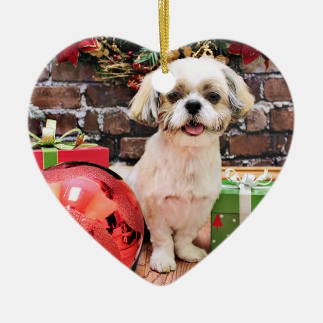 Weihnachten - Shih Tzu - Marley Keramik Ornament (Vorne)